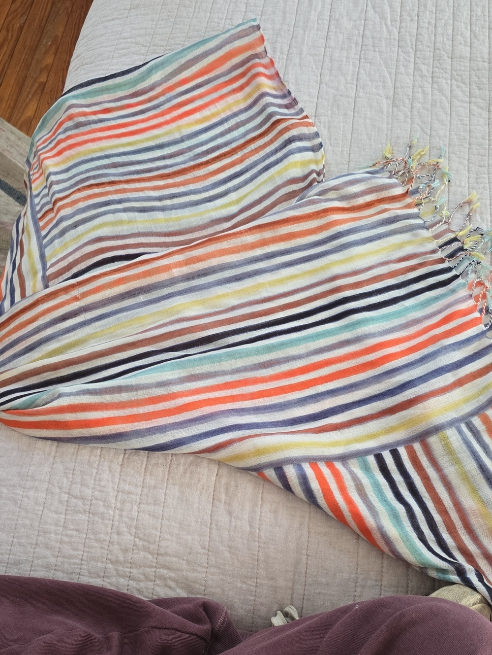 Striped Lightweight Multicolor Scarf Approx.  72" X 25"